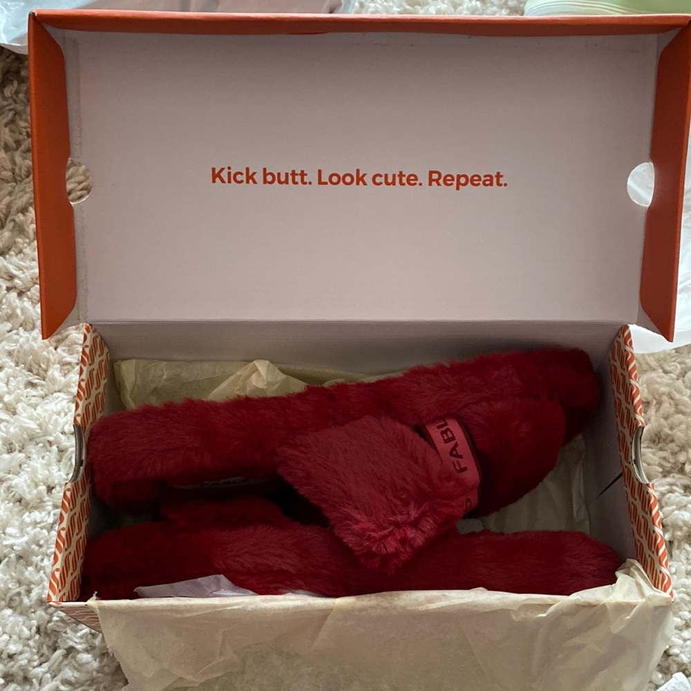Fabletics Soft Fuzzy Slides Red